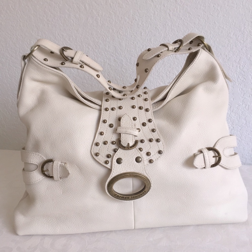 Carmen Steffens cream studded hobo bag